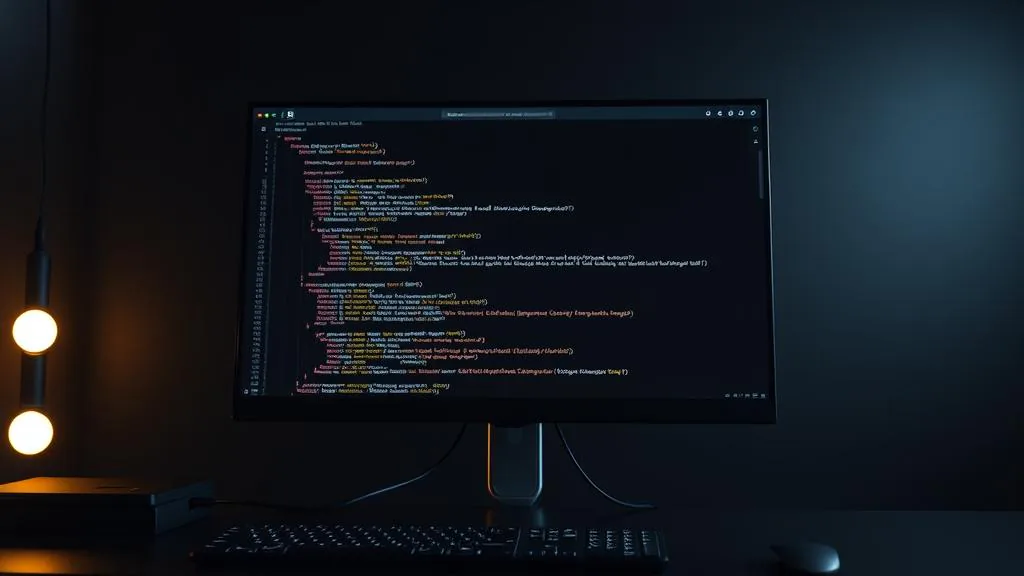 Monitor con código en un entorno de desarrollo oscuro